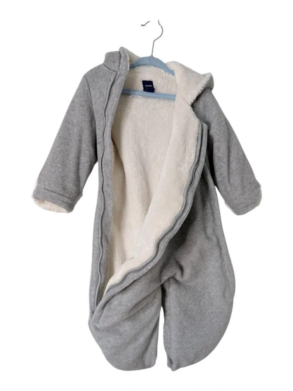 Baby Gap Gray Sherpa Bunting Snowsuit Bear Ears Hood 6-12 Months Winter Coat